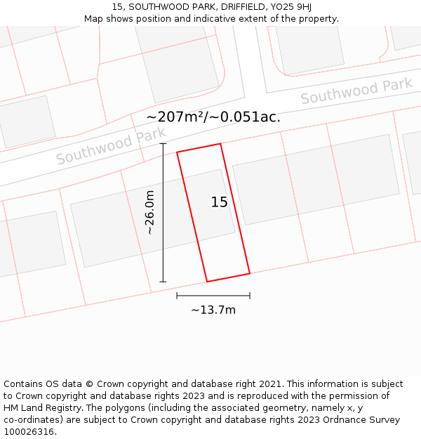 15, SOUTHWOOD PARK, DRIFFIELD, YO25 9HJ: Plot and title map