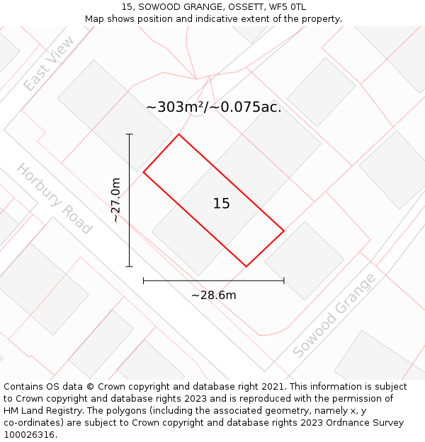 15, SOWOOD GRANGE, OSSETT, WF5 0TL: Plot and title map