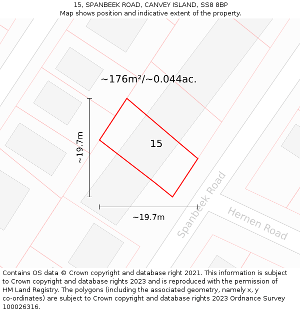 15, SPANBEEK ROAD, CANVEY ISLAND, SS8 8BP: Plot and title map