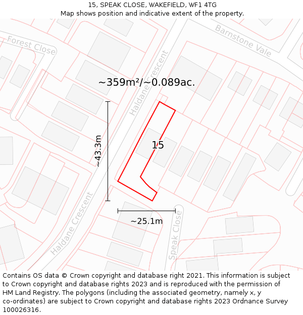 15, SPEAK CLOSE, WAKEFIELD, WF1 4TG: Plot and title map