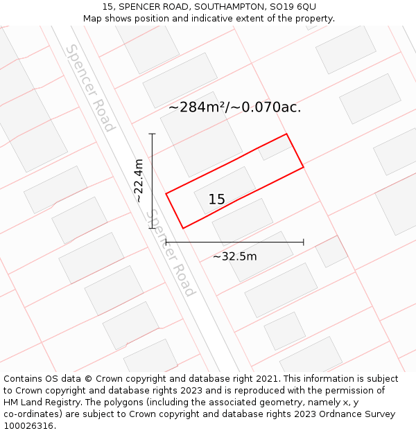15, SPENCER ROAD, SOUTHAMPTON, SO19 6QU: Plot and title map