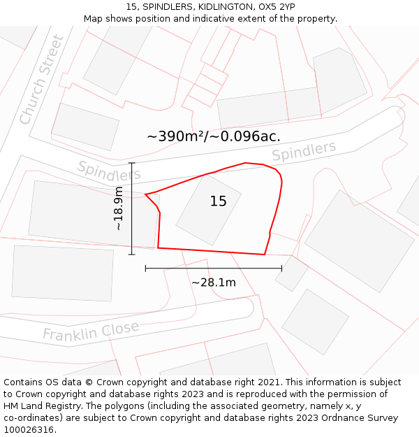 15, SPINDLERS, KIDLINGTON, OX5 2YP: Plot and title map