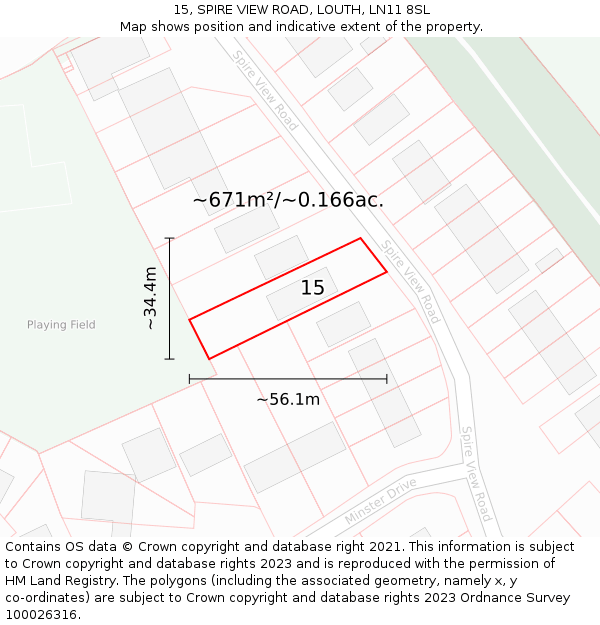 15, SPIRE VIEW ROAD, LOUTH, LN11 8SL: Plot and title map