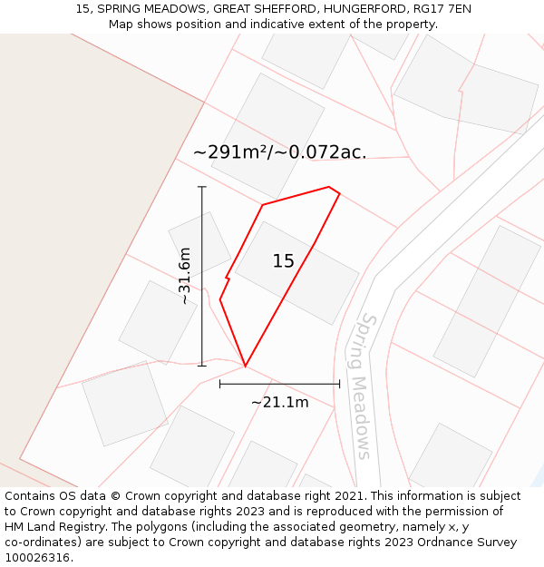 15, SPRING MEADOWS, GREAT SHEFFORD, HUNGERFORD, RG17 7EN: Plot and title map