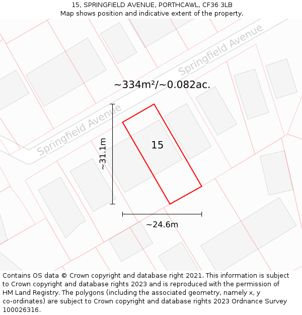 15, SPRINGFIELD AVENUE, PORTHCAWL, CF36 3LB: Plot and title map