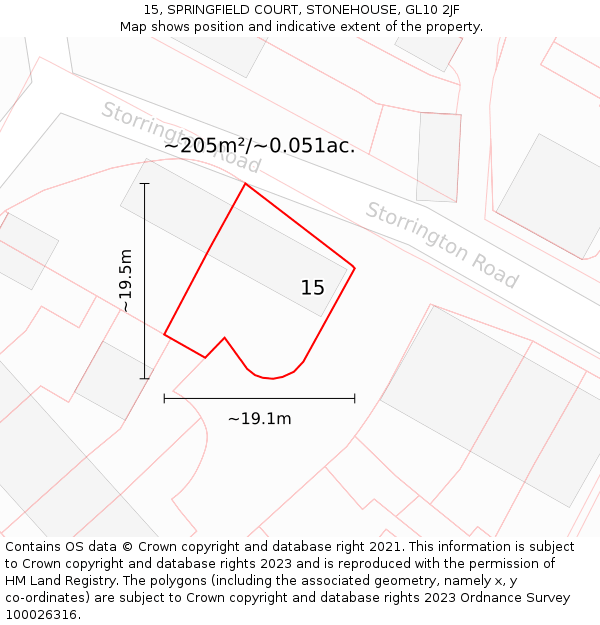 15, SPRINGFIELD COURT, STONEHOUSE, GL10 2JF: Plot and title map