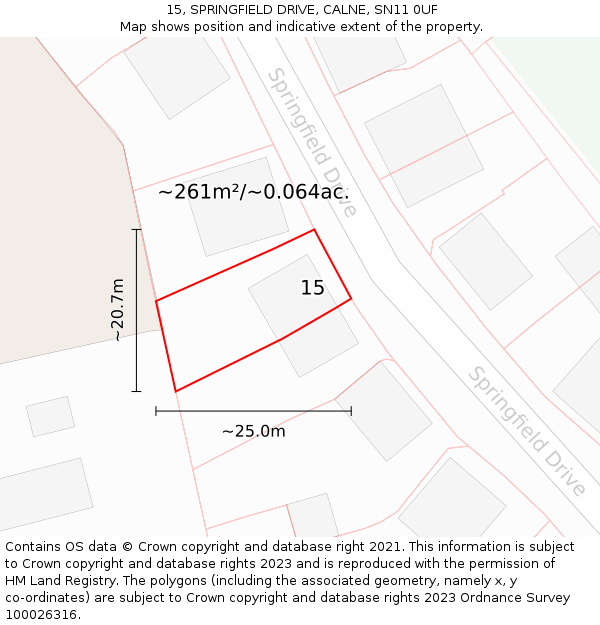 15, SPRINGFIELD DRIVE, CALNE, SN11 0UF: Plot and title map