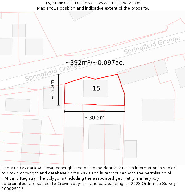 15, SPRINGFIELD GRANGE, WAKEFIELD, WF2 9QA: Plot and title map