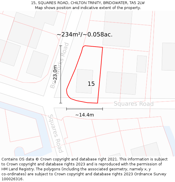 15, SQUARES ROAD, CHILTON TRINITY, BRIDGWATER, TA5 2LW: Plot and title map