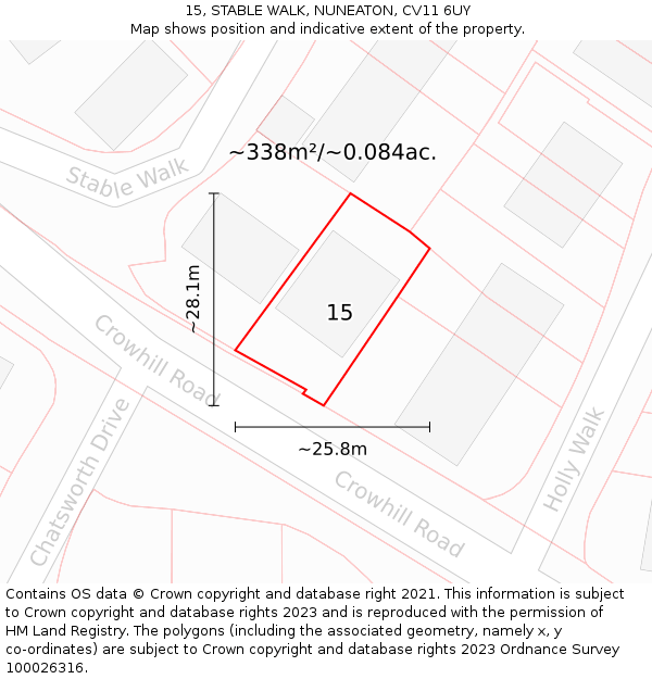 15, STABLE WALK, NUNEATON, CV11 6UY: Plot and title map