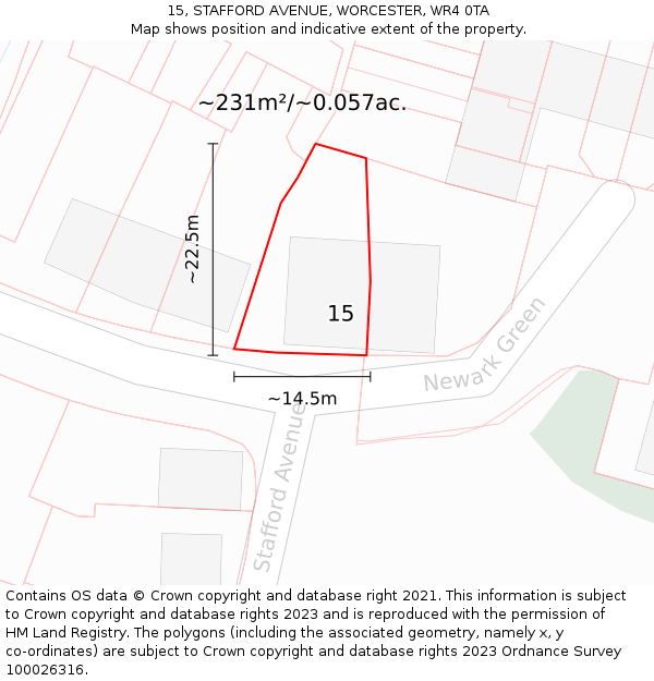 15, STAFFORD AVENUE, WORCESTER, WR4 0TA: Plot and title map