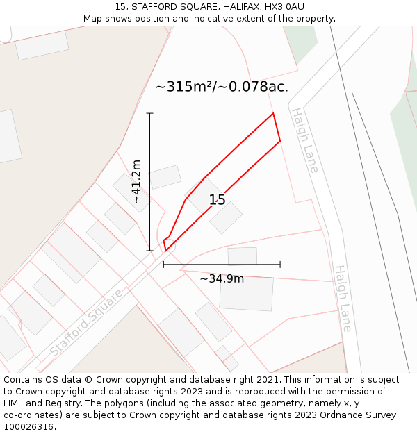 15, STAFFORD SQUARE, HALIFAX, HX3 0AU: Plot and title map