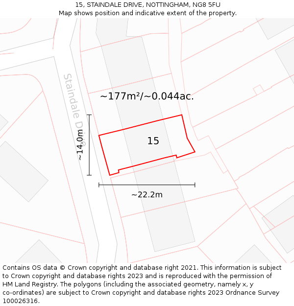 15, STAINDALE DRIVE, NOTTINGHAM, NG8 5FU: Plot and title map