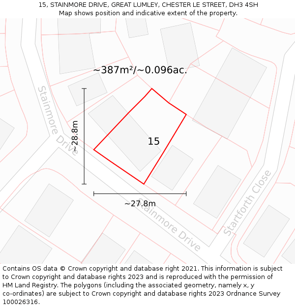 15, STAINMORE DRIVE, GREAT LUMLEY, CHESTER LE STREET, DH3 4SH: Plot and title map