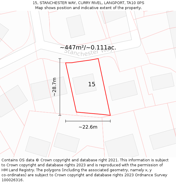 15, STANCHESTER WAY, CURRY RIVEL, LANGPORT, TA10 0PS: Plot and title map