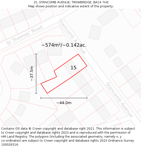 15, STANCOMB AVENUE, TROWBRIDGE, BA14 7HS: Plot and title map