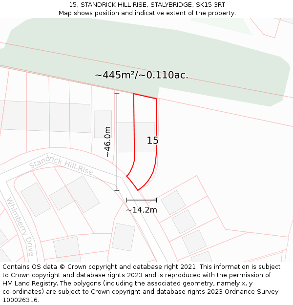 15, STANDRICK HILL RISE, STALYBRIDGE, SK15 3RT: Plot and title map