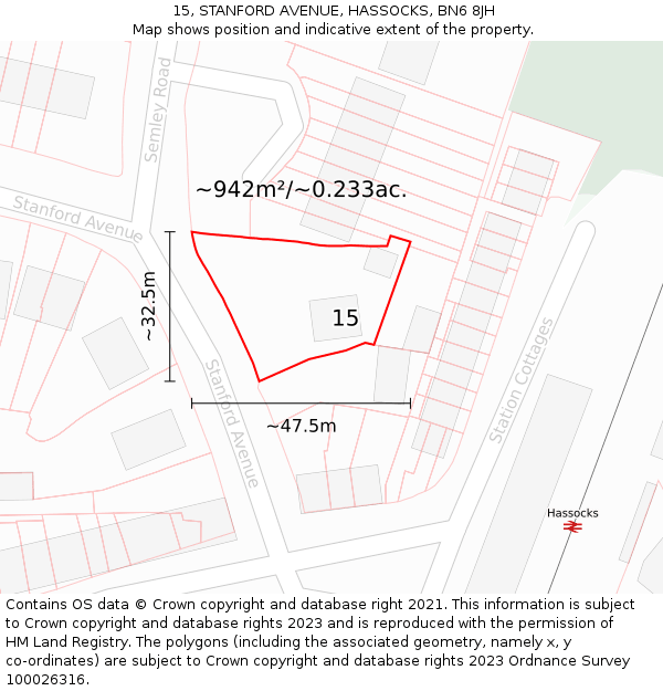 15, STANFORD AVENUE, HASSOCKS, BN6 8JH: Plot and title map