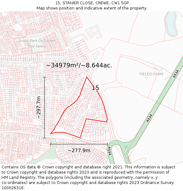 15, STANIER CLOSE, CREWE, CW1 5GP: Plot and title map