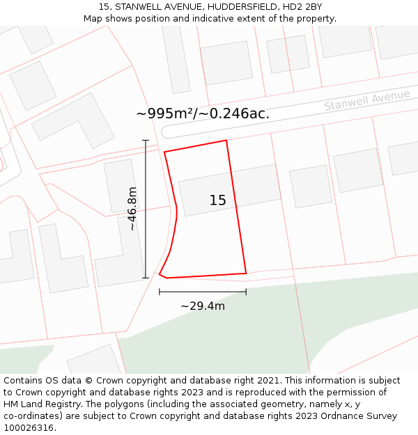 15, STANWELL AVENUE, HUDDERSFIELD, HD2 2BY: Plot and title map