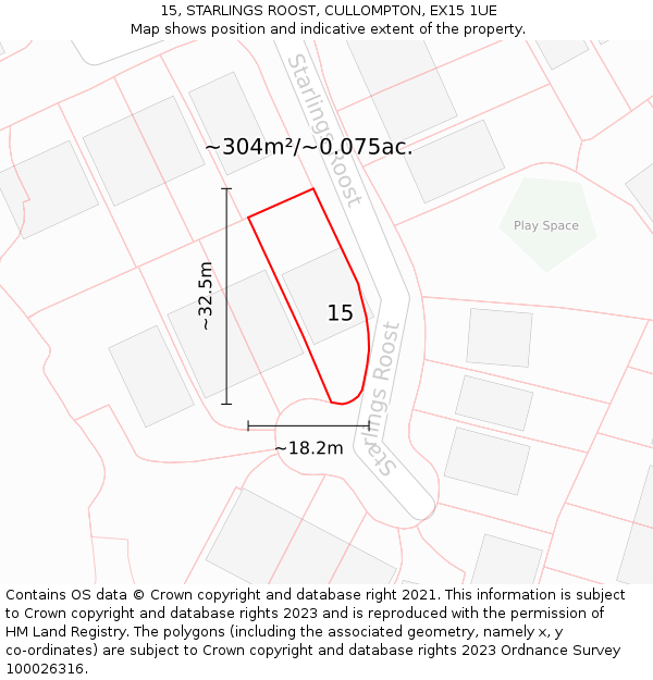 15, STARLINGS ROOST, CULLOMPTON, EX15 1UE: Plot and title map