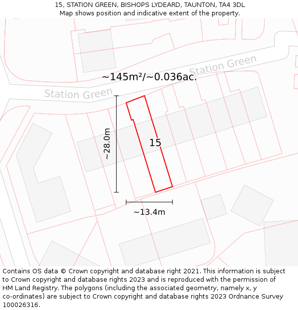 15, STATION GREEN, BISHOPS LYDEARD, TAUNTON, TA4 3DL: Plot and title map