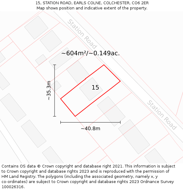 15, STATION ROAD, EARLS COLNE, COLCHESTER, CO6 2ER: Plot and title map