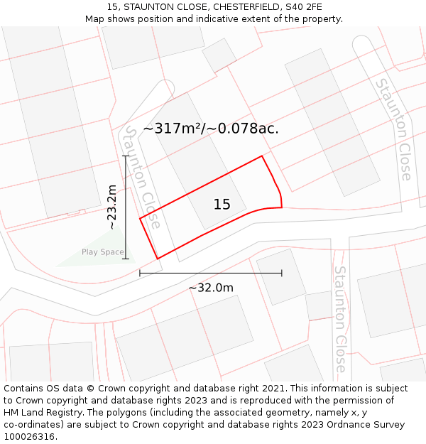 15, STAUNTON CLOSE, CHESTERFIELD, S40 2FE: Plot and title map