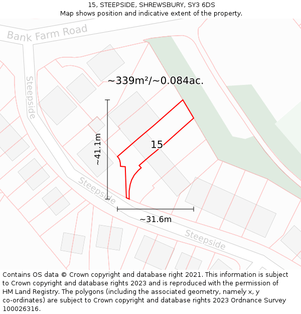 15, STEEPSIDE, SHREWSBURY, SY3 6DS: Plot and title map