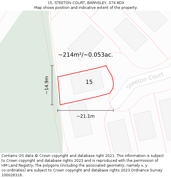 15, STEETON COURT, BARNSLEY, S74 8DX: Plot and title map