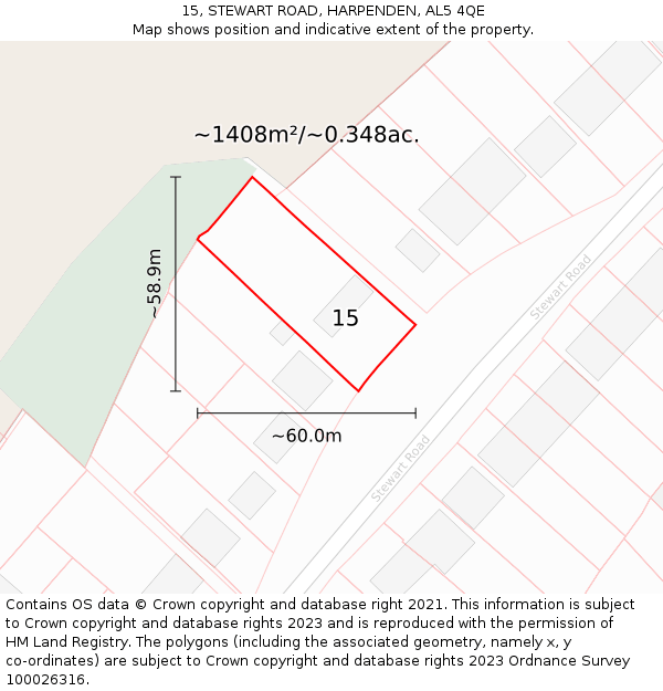 15, STEWART ROAD, HARPENDEN, AL5 4QE: Plot and title map