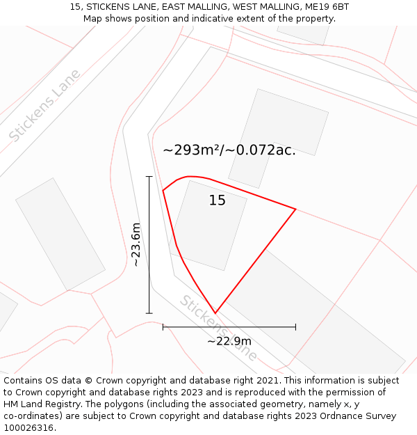 15, STICKENS LANE, EAST MALLING, WEST MALLING, ME19 6BT: Plot and title map