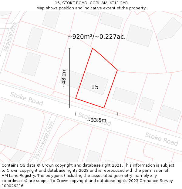 15, STOKE ROAD, COBHAM, KT11 3AR: Plot and title map