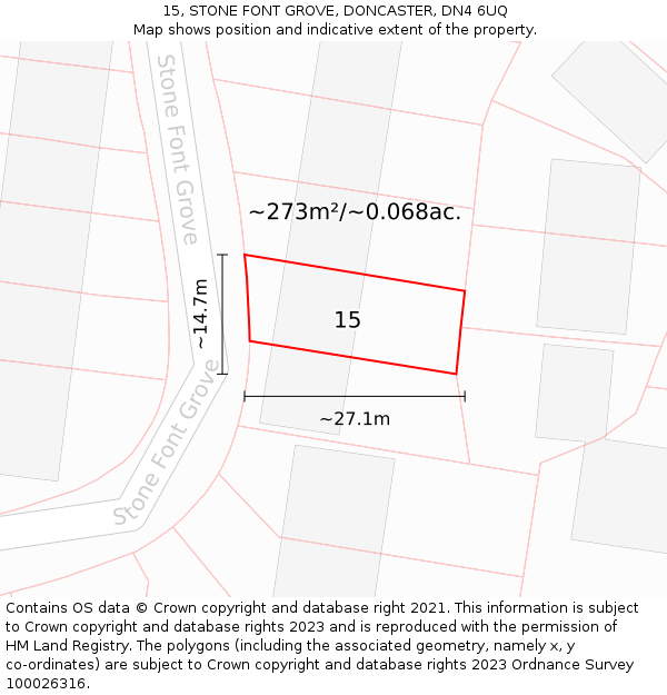 15, STONE FONT GROVE, DONCASTER, DN4 6UQ: Plot and title map