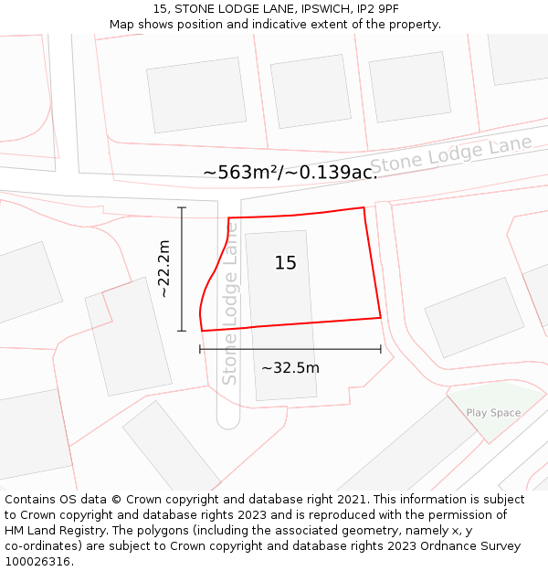 15, STONE LODGE LANE, IPSWICH, IP2 9PF: Plot and title map