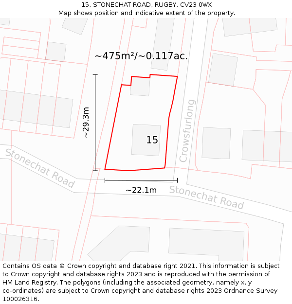 15, STONECHAT ROAD, RUGBY, CV23 0WX: Plot and title map