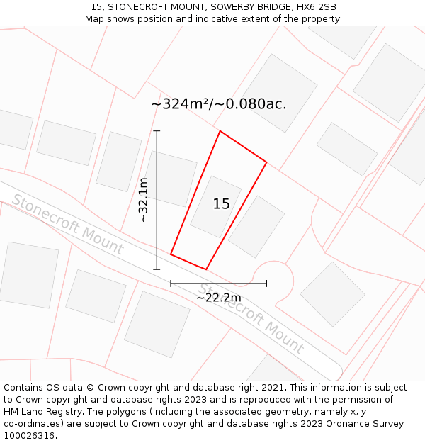 15, STONECROFT MOUNT, SOWERBY BRIDGE, HX6 2SB: Plot and title map