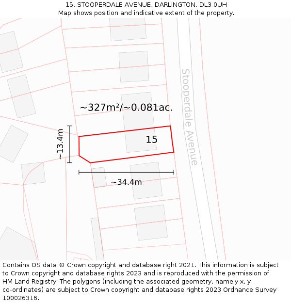 15, STOOPERDALE AVENUE, DARLINGTON, DL3 0UH: Plot and title map