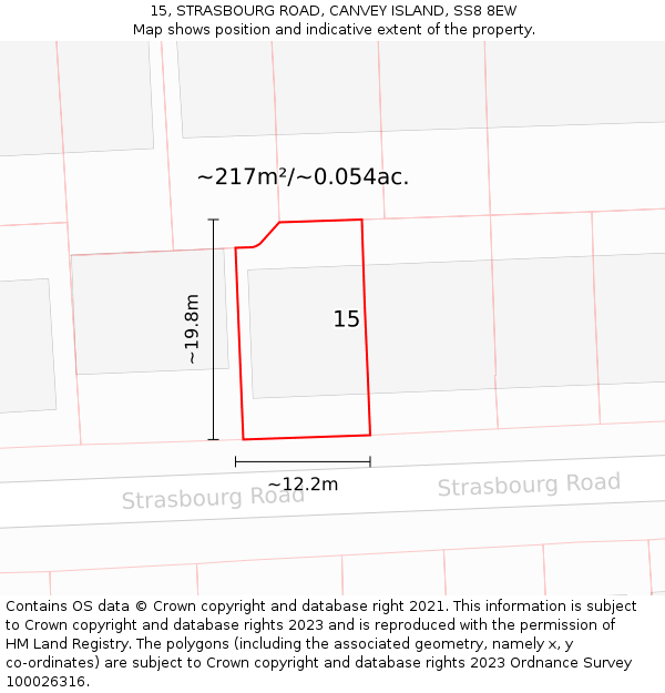 15, STRASBOURG ROAD, CANVEY ISLAND, SS8 8EW: Plot and title map