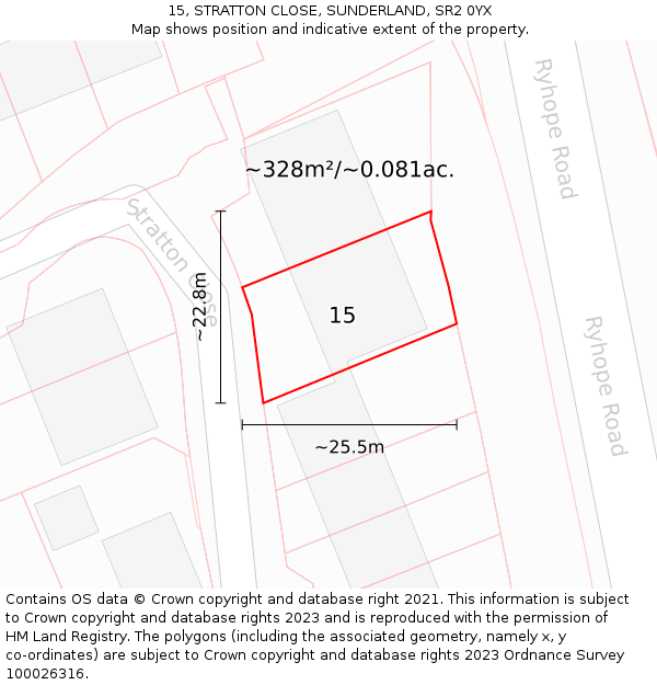 15, STRATTON CLOSE, SUNDERLAND, SR2 0YX: Plot and title map