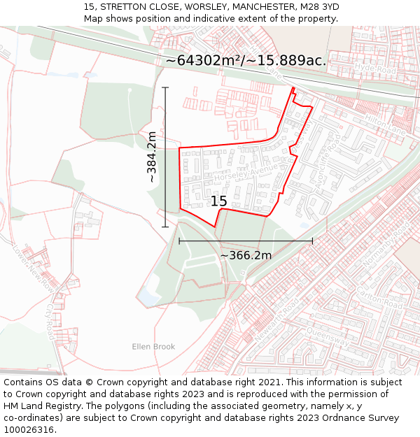 15, STRETTON CLOSE, WORSLEY, MANCHESTER, M28 3YD: Plot and title map