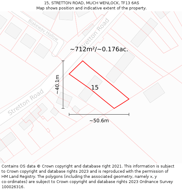 15, STRETTON ROAD, MUCH WENLOCK, TF13 6AS: Plot and title map