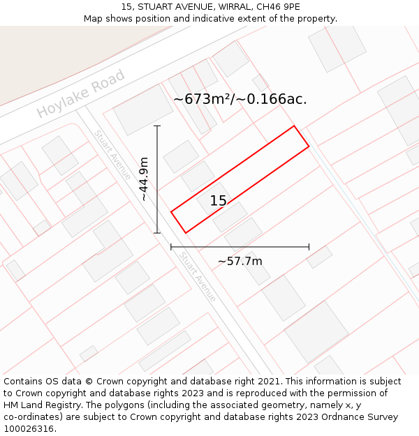 15, STUART AVENUE, WIRRAL, CH46 9PE: Plot and title map