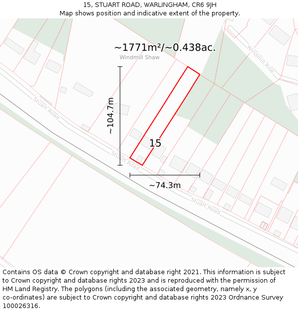 15, STUART ROAD, WARLINGHAM, CR6 9JH: Plot and title map