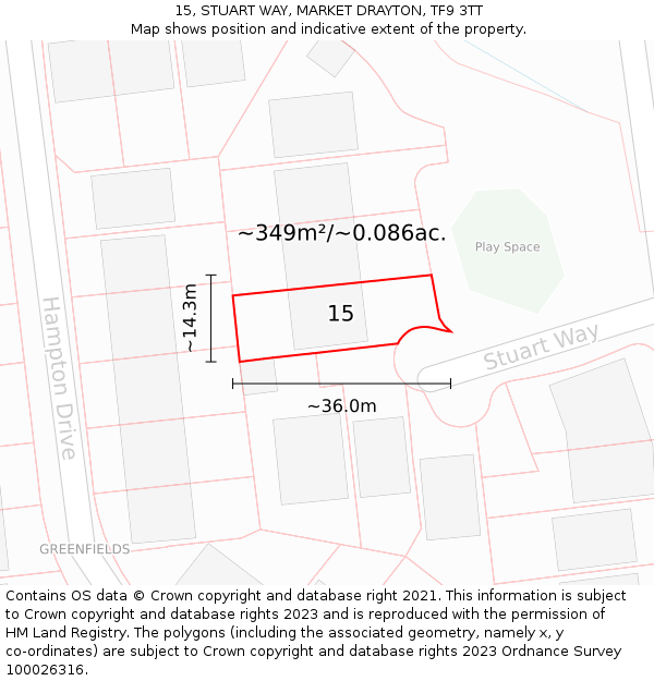 15, STUART WAY, MARKET DRAYTON, TF9 3TT: Plot and title map