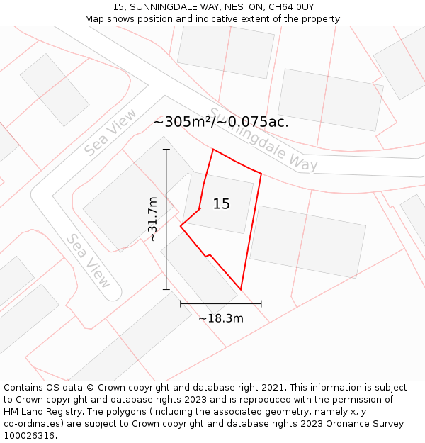 15, SUNNINGDALE WAY, NESTON, CH64 0UY: Plot and title map