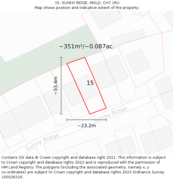 15, SUNNY RIDGE, MOLD, CH7 1RU: Plot and title map