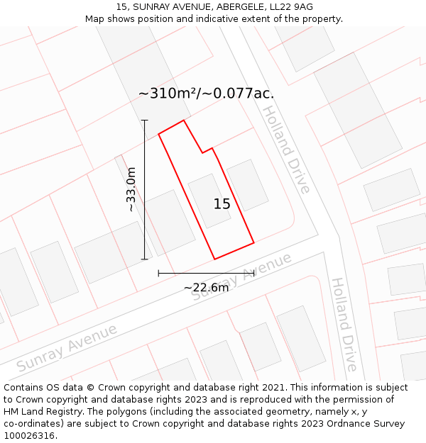 15, SUNRAY AVENUE, ABERGELE, LL22 9AG: Plot and title map