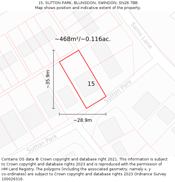 15, SUTTON PARK, BLUNSDON, SWINDON, SN26 7BB: Plot and title map