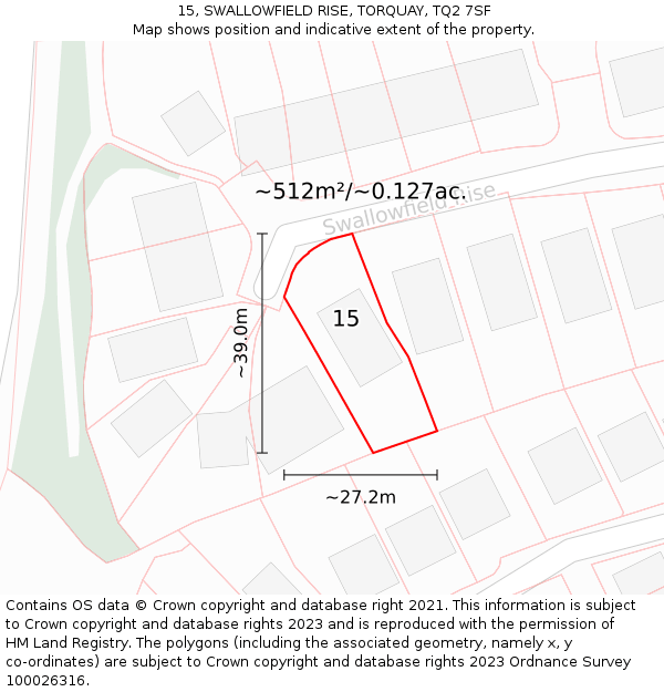 15, SWALLOWFIELD RISE, TORQUAY, TQ2 7SF: Plot and title map